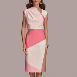 NWOT DONNA KARAN PINK BROWN IVORY COLOR BLOCK SHEATH DRESS 4